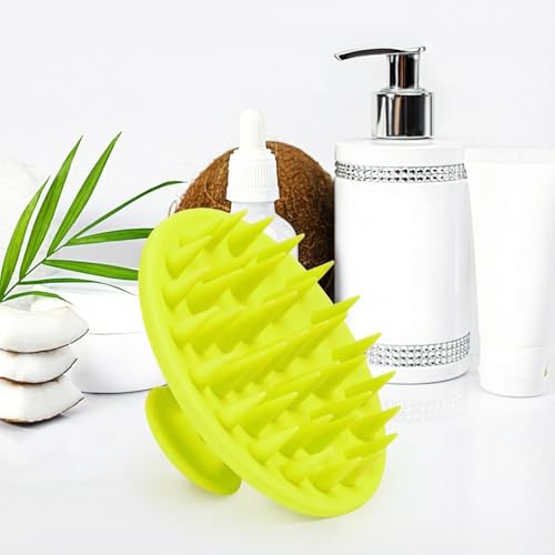 Silicone Scalp Massager Shampoo Brush, Scalp Brush for Hair Growth & Dandruff Removal, Hair Scrubber Scalp Stimulator Exfoliator Brush with Soft Bristles for Wet Dry Scalp Care (Fluorescent Green) - color: Fluorescent Green