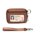 Keychain Wallet for Women with Clear ID Window, Coin Pouch and Wrist Strap - color: Light Brown