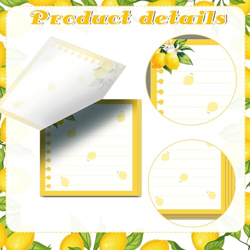 12 Pads Lemon Sticky Notes Set, 3x3 Inch Yellow Green Lemon Pattern Self Adhesive Memo Pads, 240 Sheets Summer Themed Sticky Notes for Writing Reminders, Page Markers, School Classroom Study, Office