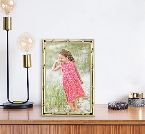 YiPinYin 4x6'' Bamboo Detail Design Gold Metal Picture Frame 2pack, Elegant gold Plated Photo Frames 4 x 6'' With Soft Touch Velvet Backing for Desktop and Wall Décor - color: Gold, size: 4x6Inch 2PK