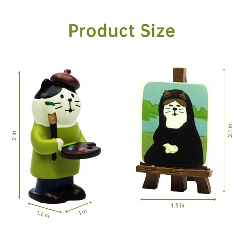 RAQWI Artist Cat with Painting Easel, Resin Mini Cat Figurine Desk Decor - color: Artist