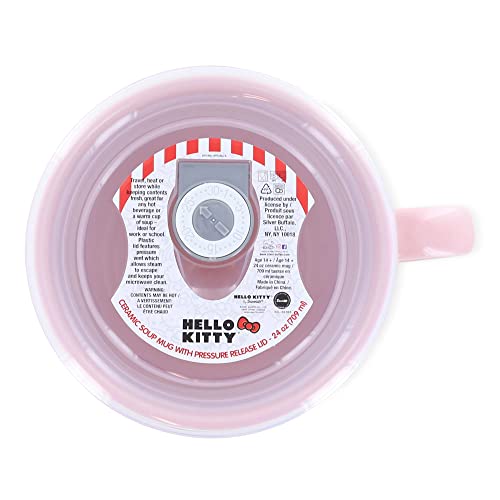 Silver Buffalo Hello Kitty Strawberries 25oz Ceramic Soup Mug with Vented Lid - color: Pink