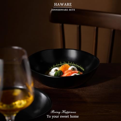 HaWare Cereal Bowls, 26oz Stoneware Serving Bowls Set of 4, for Salad Pasta - color: Matte Black