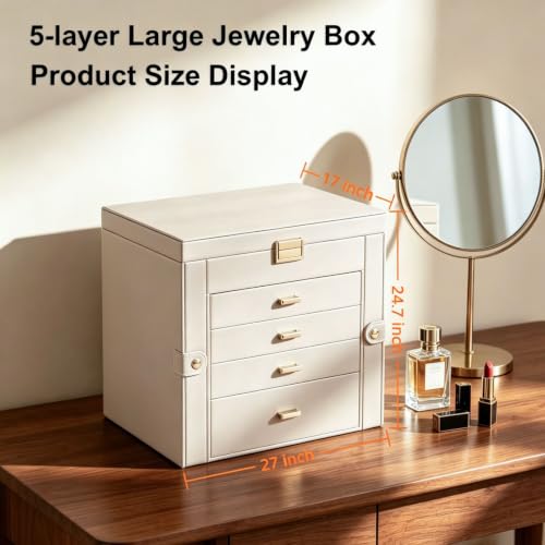 BOOVO Large Jewelry Box for Women, 5 Layer Jewelry Organizer(Pearl White) - color: Pearl White, size: 5 Layer