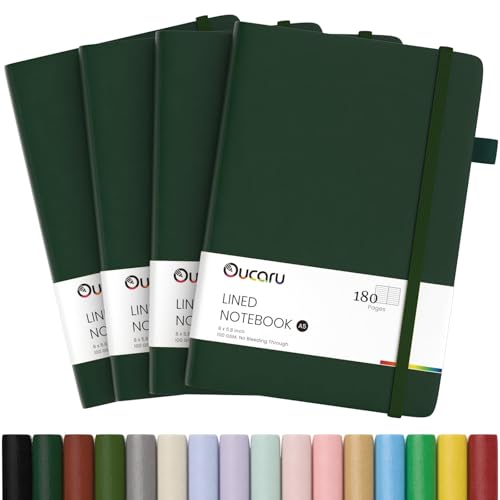 Oucaru 4 Pack A5 Lined Journal Notebook for Writing, 180 Pages - color: Forest Green, size: 4 Pack