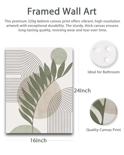 HesenDot 40x60CM Sage Green Boho Wall Art, Botanical Geometric Framed Canvas Bathroom Wall Art, Mid-Century Modern Wood Frame Abstract Prints for Living Room Bedroom Bathroom Home Decor, Set of 3 - color: Sage Green-Framed, size: 24"L x 16"W