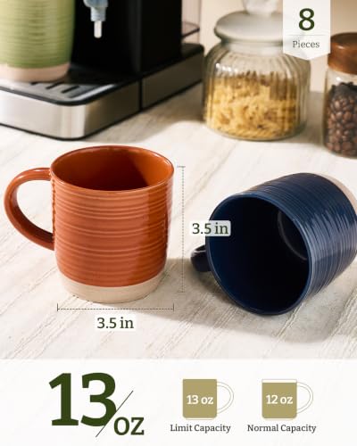famiware Coffee Mugs Set of 8, 13 oz Mug Set, Ceramic Cup Set with Handle - color: Constellation- Multicolor-Earthy Tones, size: 8 Count (Pack of 1)
