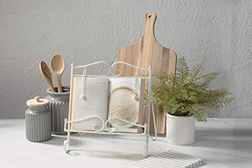 Tripar Swirl Design White Metal Cookbook Stand, for Use with Tablets, Catalogs, Cookbooks, Recipe Holders, Portable, Adjustable, Free Standing - color: White