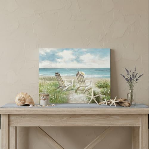 arttitue Seascape Wall Art Canvas Picture: Beach Chair Seascape Print Decor Ocean Coastal Scene Painting Seaside Sea Wave Grass Artwork for Bathroom Living Room - color: Beach Chair, size: 16"L x 11"W
