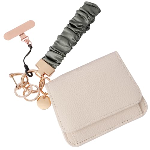 Scrunchie Wristlet Keychain Gift Set for Women with Small RFID Wallet Keychain, Stretchy Key chain with Phone Tether Tab - color: Dusty Sage