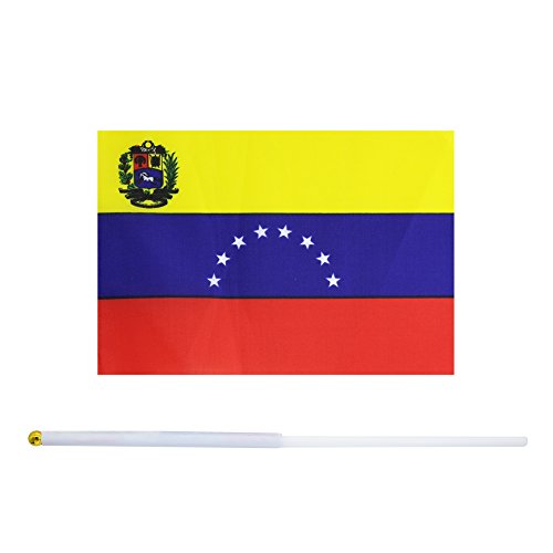 25 Pack Hand Held Small Mini Venezuela Flag,Venezuelans Stick Round Top National Country Flags,Party Decorations Supplies For Parades,World Cup,Festival Events,International Festival. - color: Venezuela