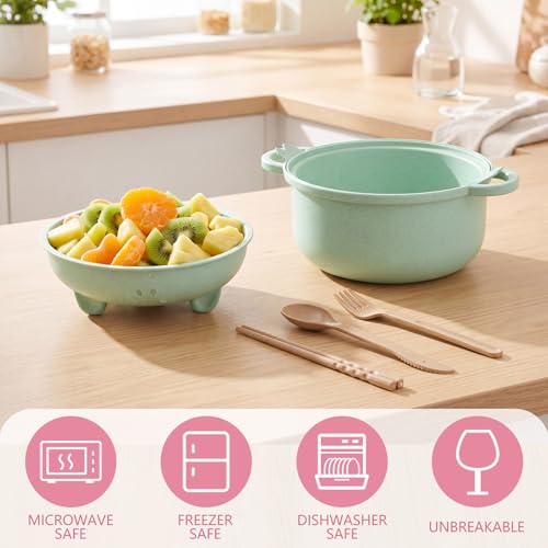2 Sets 45oz Cute Pig Ramen Bowl Microwavable Pink, Nordic Green - color: Pink,Nordic Green