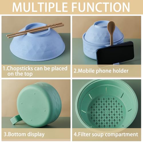 2 Sets 40 oz Microwave Ramen Bowl with Handles, Green,Blue - color: Green,Blue
