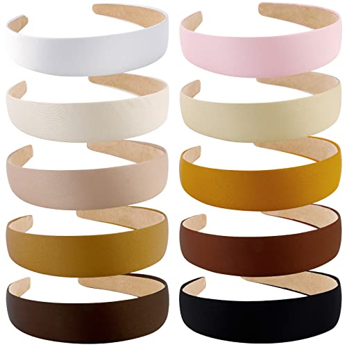 Wecoe Satin Headbands for Women and Girls - 10 Pack 1.3 Inch Wide Non-Slip Fashion Headbands in Neutral Colors, DIY Holiday Hair Accessories - color: Multi-color D