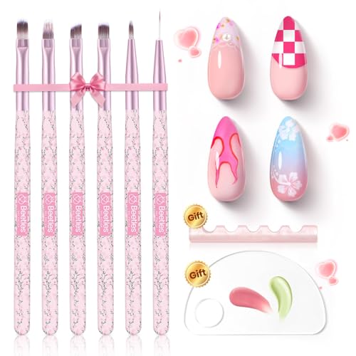 Beetles Gel Polish Nail Art Brushes Set, 6 Pcs Fingernail Art Design Pen - color: C-Pink-6