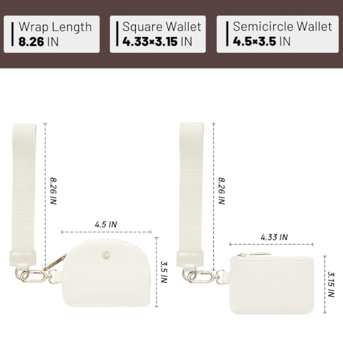 Keychain Wallet Mini Zip Around Wristlet Wallets for Women Detachable Dual Pouch Wristlet Portable Coin Purse Small Wallets - color: White + White
