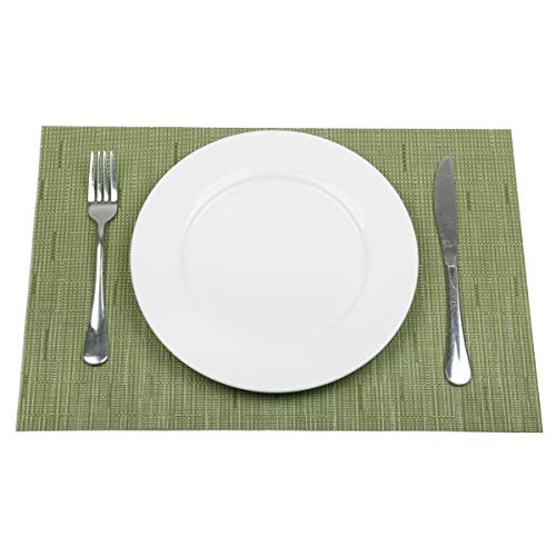 SHACOS Placemats Set of 8 Woven Vinyl Place Mats for Dining Table Wipe Clean Heat Resistant Washable Kitchen Table Mats (8, Olive Green) - color: Olive Green, size: Set of 8