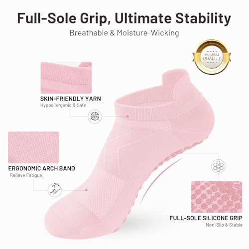 7 Pairs Pilates Socks with grips for Women- Non Slip, Ankle Yoga Socks for Yoga, Pilates, Ballet & Barre - color: Multicolor-04
