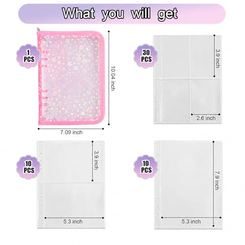 A5 Kpop Photocard Binder Holder with 50 Sheets Double Sided Sleeves for Polaroid Instax Mini Photo Album Zip Book Game Trading Sports Baseball Card Binder 6 Ring 4 Pocket Collector (Pink) - color: Pink