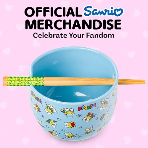 Silver Buffalo Sanrio Hello Kitty Fishing, Ramen Bowl with Chopsticks, 20oz - color: Keroppi Pattern, size: 20 Ounces (No Spoon)