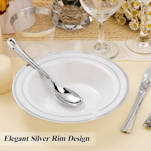 BESTSTAR 50 Pack Disposable Soup Bowls with Silver Rim - color: Silver, size: 50 pack