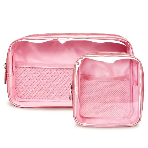 WLLWOO 2pcs Clear Makeup Bag Mini Cosmetic Pouch Travel Toiletry Organizer - color: 2pcs-Pink