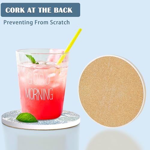 Coasters Set of 4, Marine Sea Shells Stars Coral Ceramic Coasters with Cork Bottom for Kinds of Mugs and Cups, Home Decor, 4'' - color: Marine Sea Shells Stars Coral