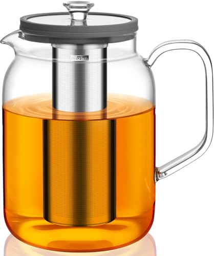 Aquach 85oz Glass Teapot Stovetop Safe with Loose Leaf Tea Steeper - size: 85oz｜2500ml