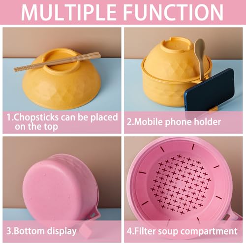 2 Sets 40 oz Microwave Ramen Bowl with Handles, Pink,Yellow - color: Pink,Yellow