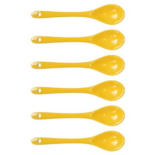 6 pcs Porcelain Egg Spoons Tea Spoon Ceramic Spoons 4.7 inch Coffee Dessert Yogurt Tea Milky Yellow - style: Yellow