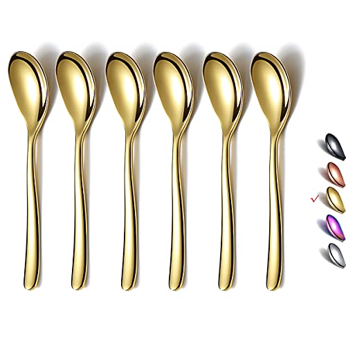 Gold Demitasse Espresso Spoons, 5.5'' Mini Coffee Spoons, Set of 6, Stainless Steel, Dishwasher Safe - color: 2. Gold