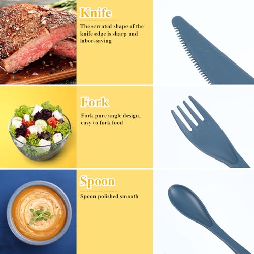 24 Sets Reusable Travel Utensils Set with Case, Wheat Straw Portable Knife Fork Spoons Cutlery, Eco-Friendly BPA Free Plastic Tableware for Kids Adults Travel Picnic Camping Utensils (8 Colors)
