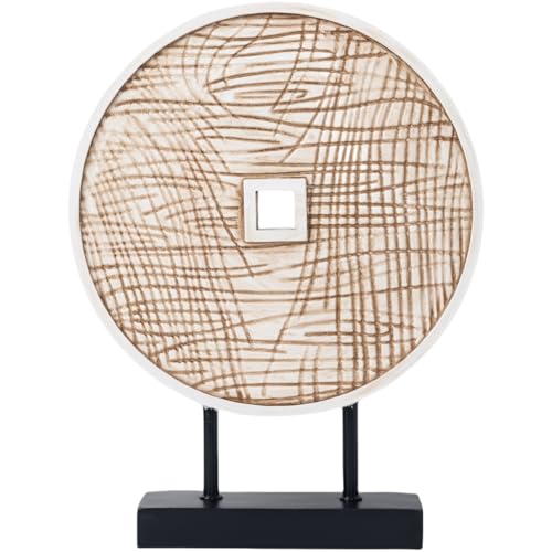 Unique Round Coin Sculpture Decorative Objects for Shelf Home Decor Accents, Modern Abstract Tabletop Decor Items for Living Room Fireplace Mantel, Above Cabinet (Vintage White) - color: Vintage White