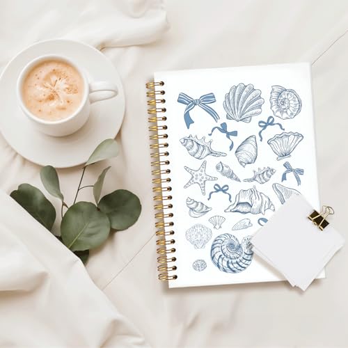 Blue Bow Beachy Spiral Notebook for Girls Women,Blue School Supplies - color: Coastal shell bows
