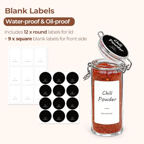 ComSaf Small Glass Spice Jars with Airtight Lids 4 oz 6 Pack with Labels - size: 4 fl oz x 6