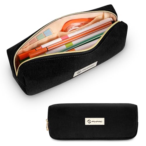 FINPAC Pencil Case, Corduroy Aesthetic Makeup Bag - color: Black