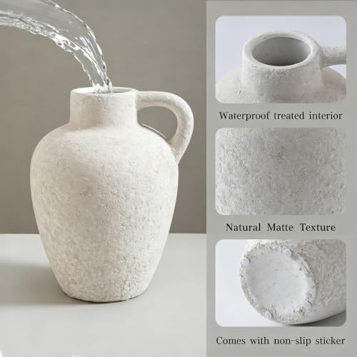 Ceramic Vase with Textured Finish, Rustic Farmhouse Decor Off White - color: Rustic Off-white -8.85 in