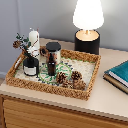 Rectangular Rattan Serving Tray with Mother of Pearl Inlay, Bohemia - color: Bohemia