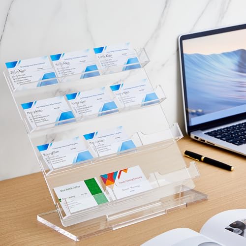 Dunzoom Business Card Holder for Desk, 12 Slots Acrylic Card Display Stand - style: 12 Slots