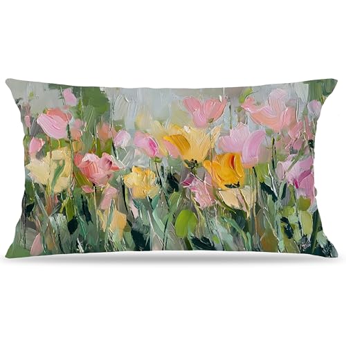 Abstract Spring Wildflower Floral Colorful Pillow Covers 12x20 Double-Sided,Rustic Cottagecore Colorful Flower Botanical Decorative Throw Pillow Covers for Home Bedroom Living Room - color: Floral-16, size: 20" x 12" (Pack of 1)