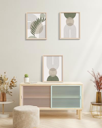 Boho Sage Green Framed Wall Art, Abstract Canvas Prints - color: Framed Boho Green, size: 16"L x 12"W