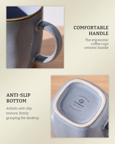 famiware Coffee Mugs Set of 6, Ocean Square 13oz Coffee Cup Set with Handle - color: Ocean Square-Blue, size: 6pcs