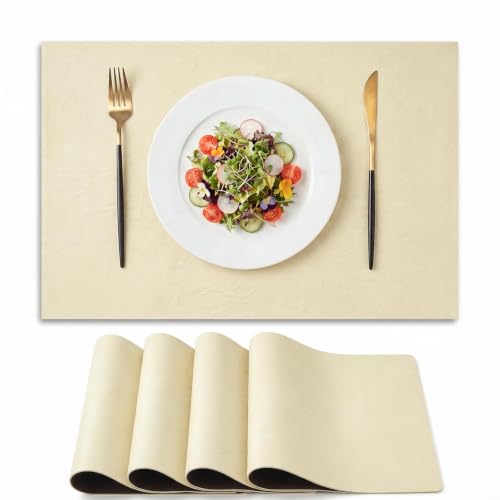Artoid Mode Cream Faux Leather Placemats Set of 4 - color: Beige, size: 12" x 18", Rectangular Set of 4