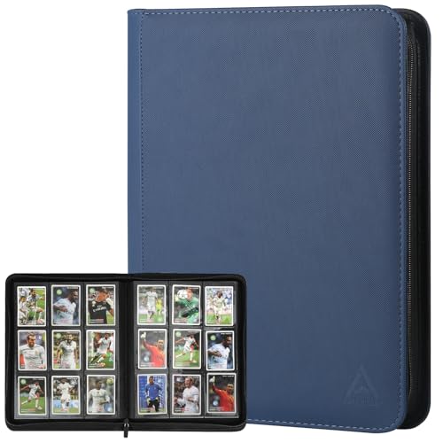 9 Pocket Card Binder - 540 Capacity with Zip Closure Premium, Double-Sided,Sturdy & Sleek PU Leather Protector for MTG, TCG, Sport & Collectible Cards (blue) - color: blue