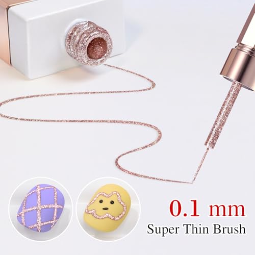 Double Rhythm 15 Ml Metallic Gel Liner Nail Art Gel Bronze Mirror Chrome Painted Drawing Stripper 3D Effect Gel Polish (Glitter Champagne Gold-L1003) - color: Champagne Gold
