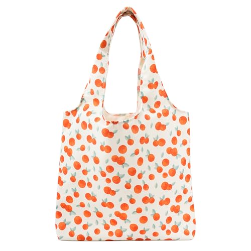 REDSINDA Canvas Tote Bag, Large Capacity Shoulder Bag with Inner Pockets, Foldable Shopping Bag - color: Orange Fruit