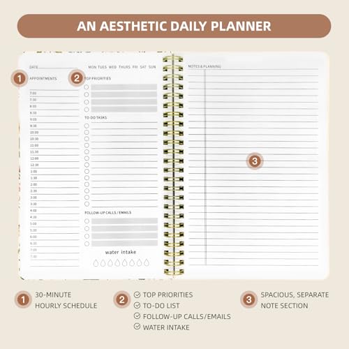 Undated Daily Planner - Spiral Notebook 80 Days One Day Per Page, Hourly Schedule, To-Do List, Notes, Everyday Planning Task, A5 Hardcover Journal Organizer Book Women Cute Aesthetic, Floral - color: Vintage Flower