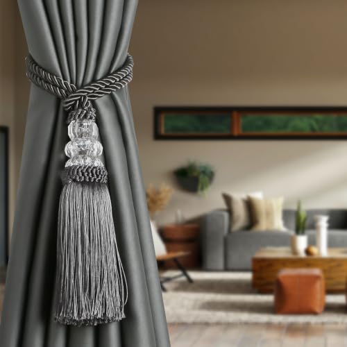 6 Pack Curtain Tiebacks with Tassel, Charcoal - color: Charcoal, size: 6