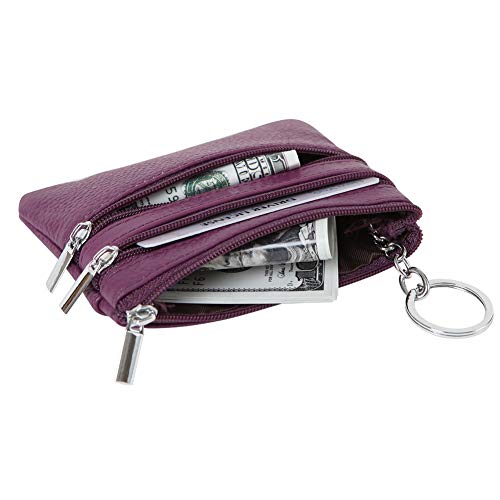 Women Genuine Leather Coin Purse Keychain Change Purse - color: Purple