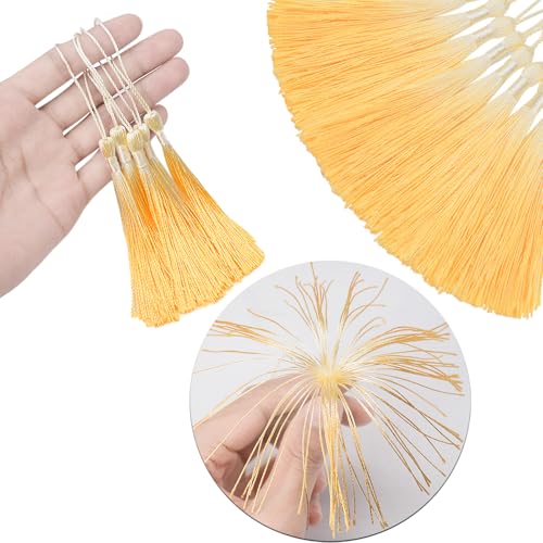 50Pcs 5 Inch Bulk Bookmark Tassel Kit for Graduation, Keychain(BeigeYellow) - color: Beige&yellow
